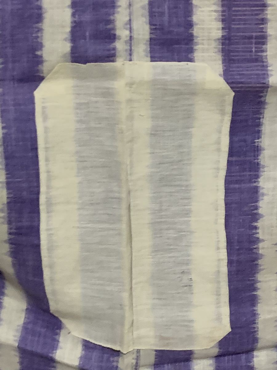 アンティーク着物 本麻生地 薄紺紫と白の染めタテ縞の絣柄 A283_画像7