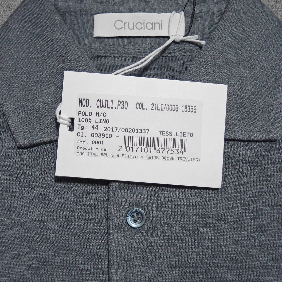 Cruciani ポロシャツ 44 クルチアーニ 最高級 リネン生地 ブルーグレー 定価3.6万 イタリア