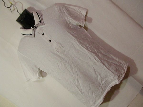 ssy1856 NAVY LINE メンズ 半袖 ポロシャツ ホワイト ■ 二重襟 ■ カジュアルシャツ コットン100% Mサイズ_画像1