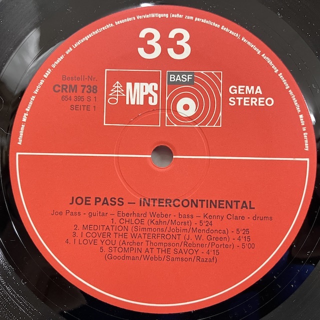 ●即決LP Joe Pass / Intercontinental 独盤、赤70年盤 ジョー・パス GER MPS_画像3