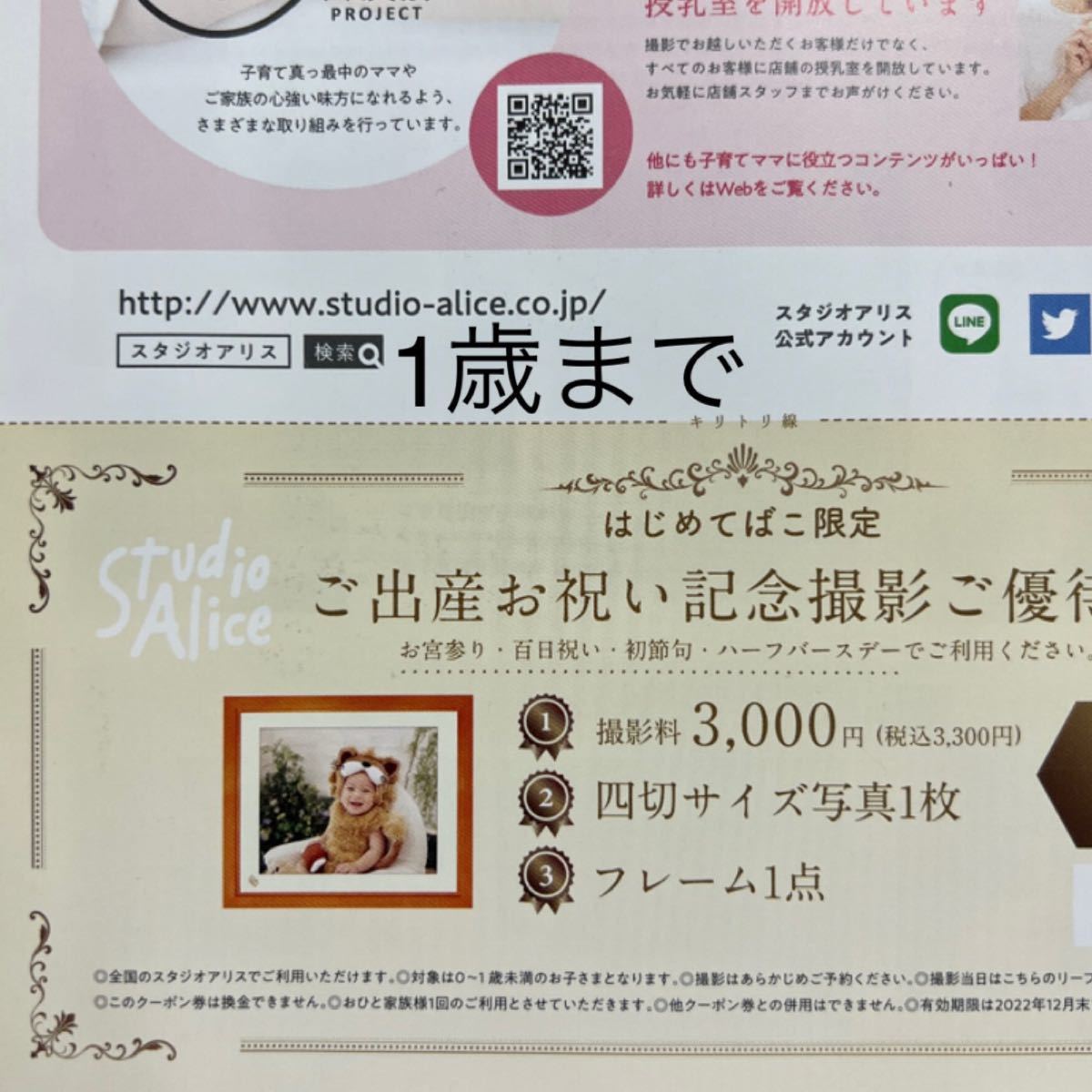 スタジオアリス 無料お試し券 撮影無料券 1歳まで|Yahoo!フリマ スタジオアリス 無料お試し券 撮影無料券 1歳まで|Yahoo!フリマ