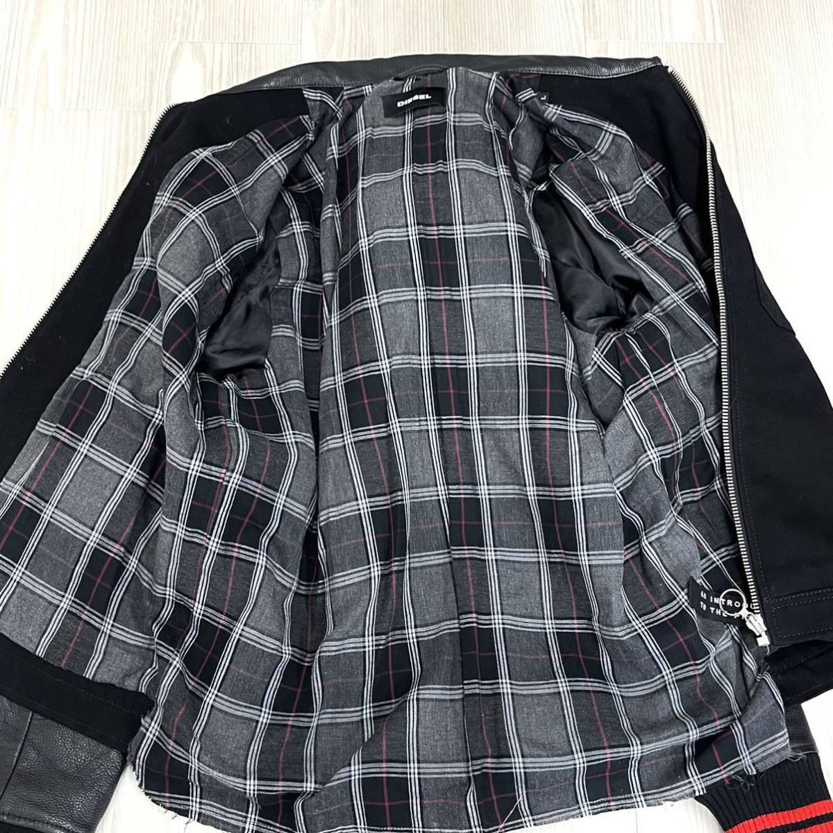 DIESEL ディーゼル 袖レザー切替 裏地チェック柄 レザーミックス DIESEL ディーゼル 袖レザー切替 裏地チェック柄 レザーミックス