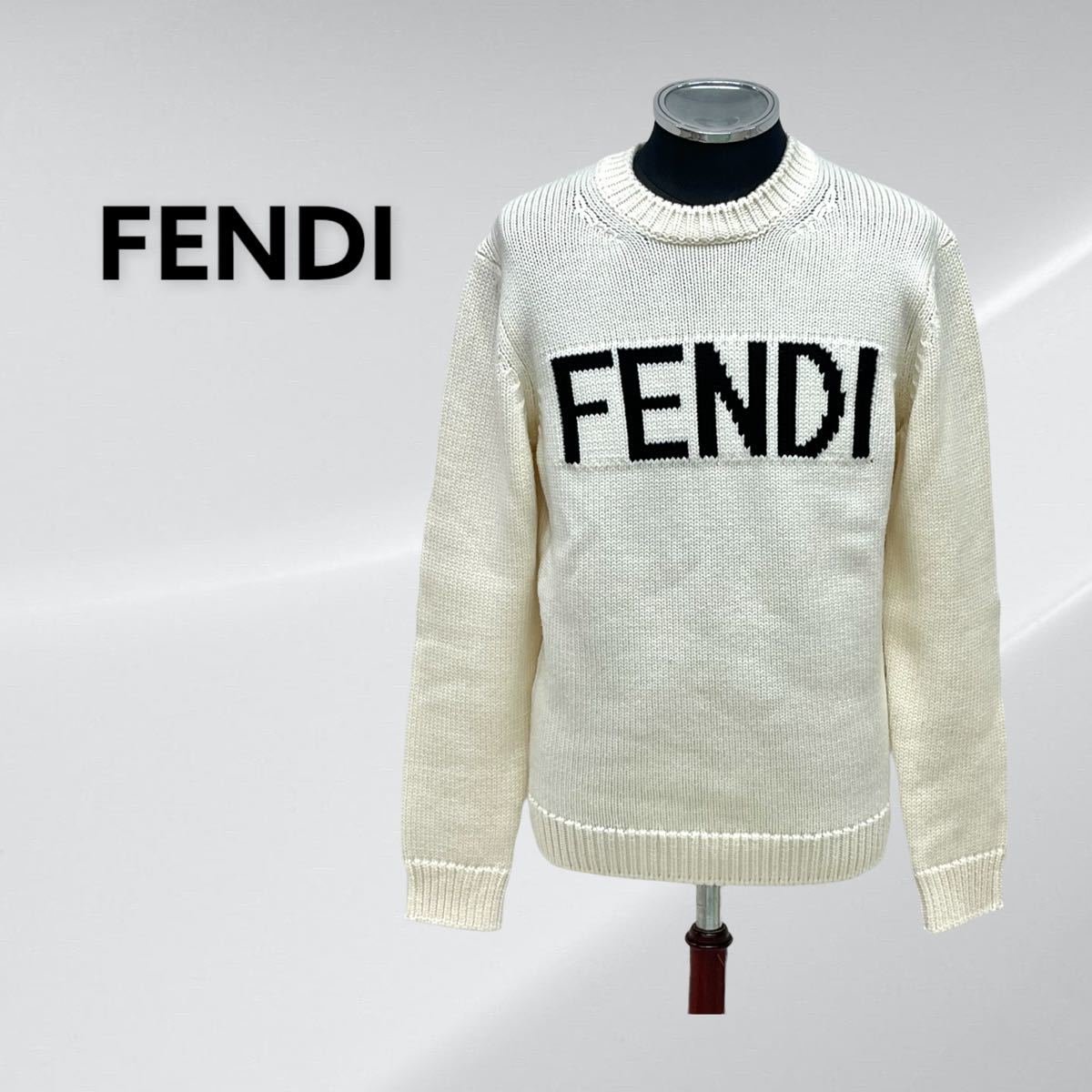 FENDI フェンディ ウール ロゴ インターシャ クルーネック ニット セーター メンズ FZZ387 A3M3_画像1
