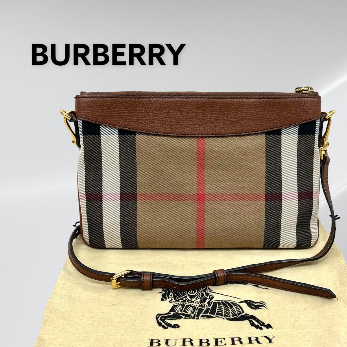 保存袋付き BURBERRY バーバリー ロゴ ハウスチェック レザー
