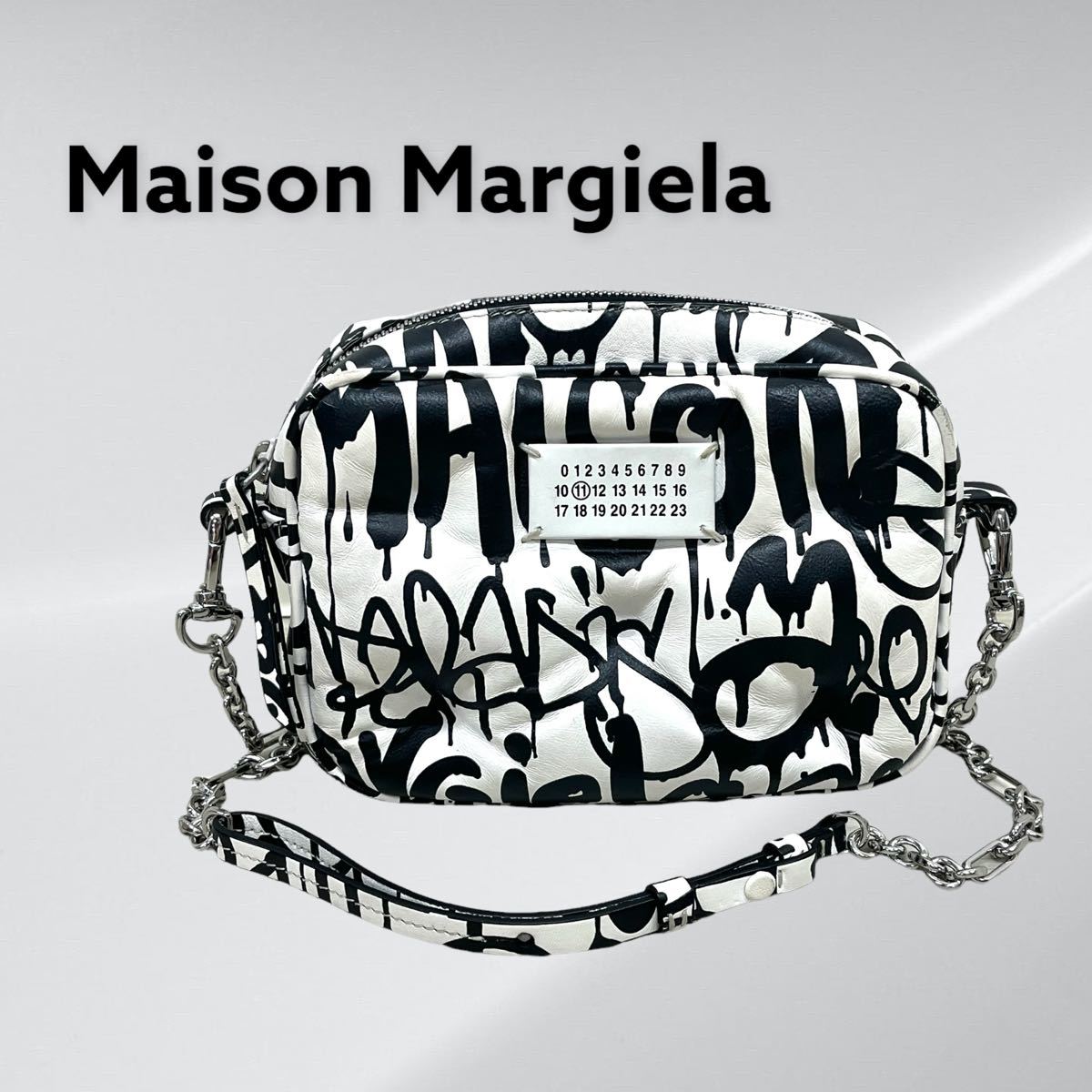 定価約14万円 Maison Margiela メゾンマルジェラ グラムスラム ナンバーロゴ グラフィティ チェーン ショルダーバッグ S56WG0108 P0597