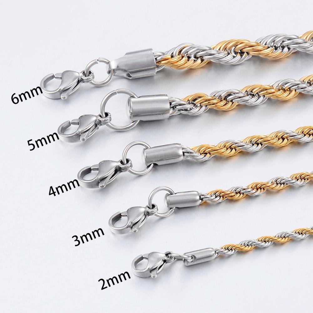 チェーンゴールド　ネックレス　幅2ｍｍ-6ｍｍ　ステンレス鋼　ロープ　ツイストネックレス　ゴールドチェーン　ギフト　プレゼント　A1570_画像4