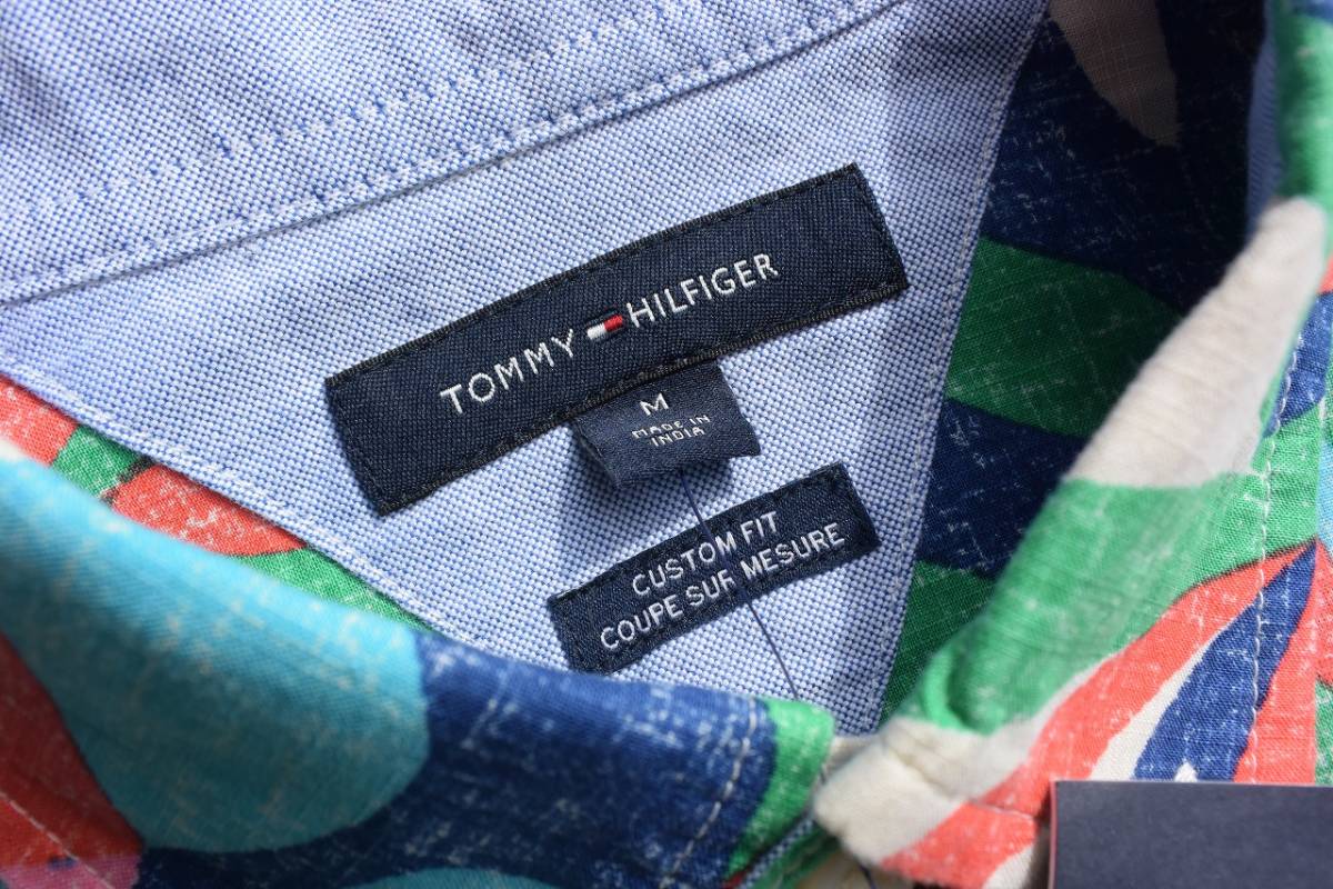 新品 トミーヒルフィガー TOMMY HILFIGER 半袖シャツ メンズ Mサイズ カジュアル マルチカラー 総柄 USA古着 タグ付き未使用品 T1504の画像4