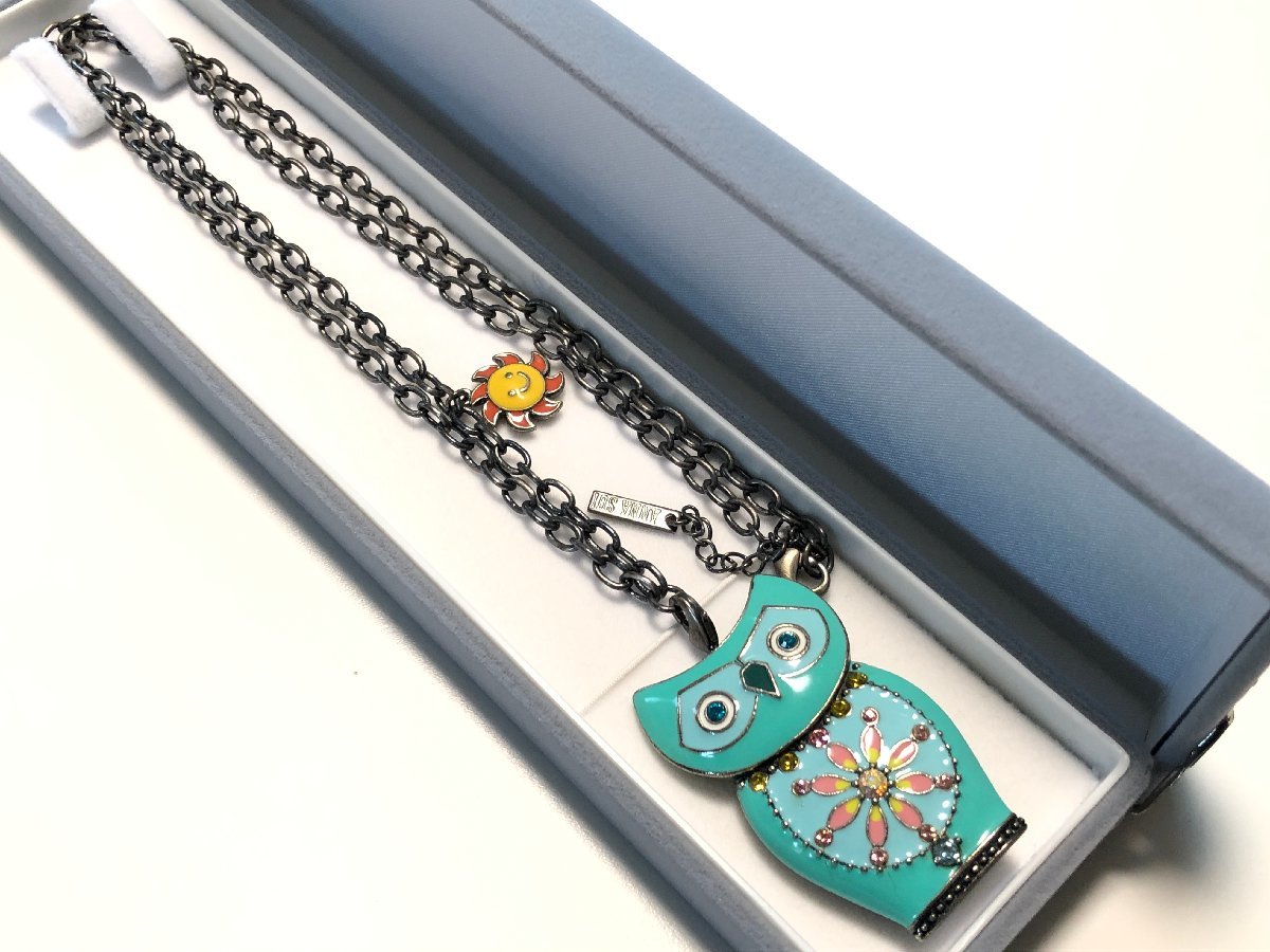 ANNA SUI(アナスイ) エナメル ジルコニア 36.5g ミミズク ロングペンダントネックレス カード付属T