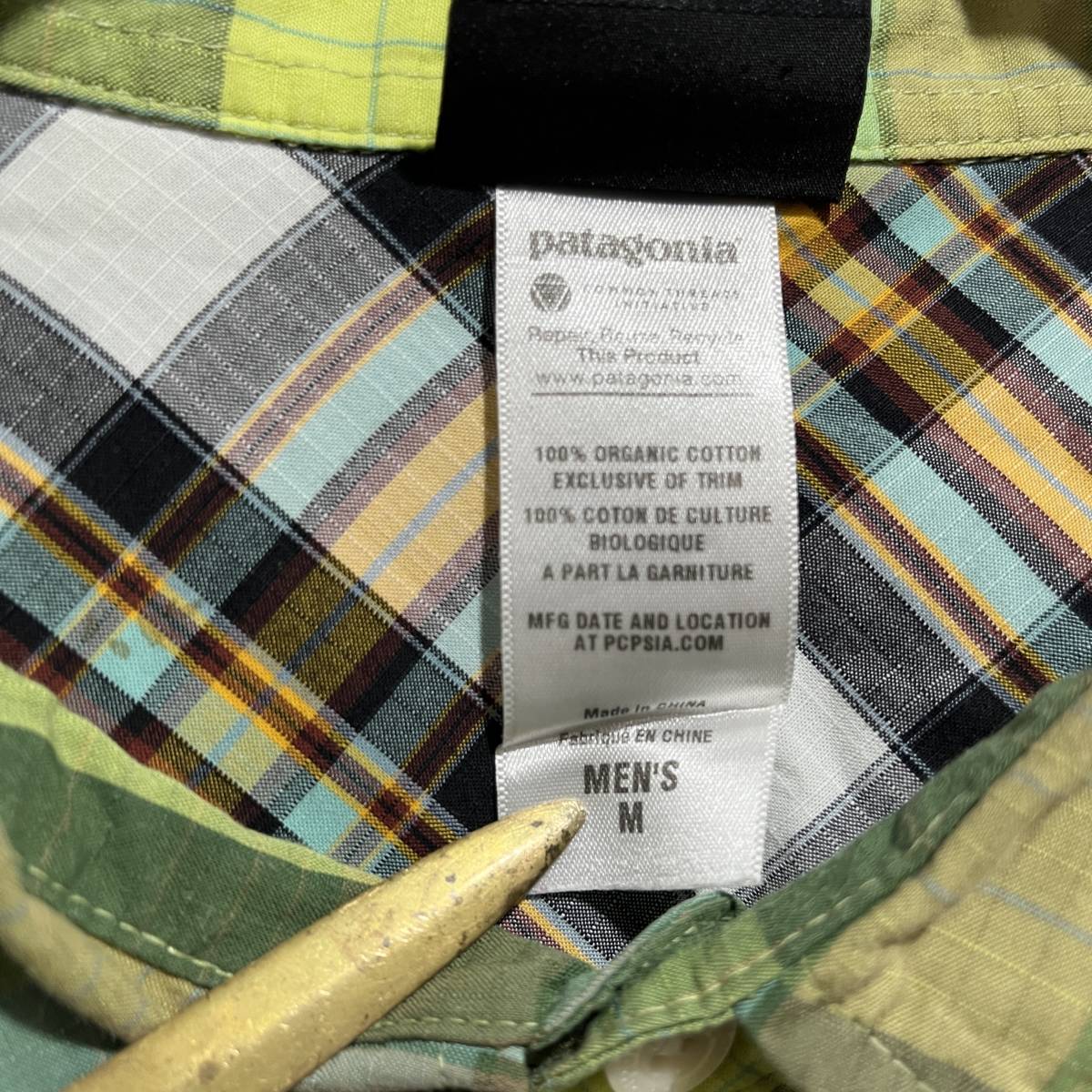 ☆送料無料☆Patagonia☆半袖チェックシャツ☆オーガニックコットン☆ウエスタンデザイン☆グリーン系☆M☆e22c_画像6