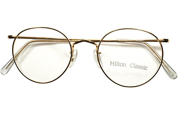 幅広FACE向け大きめサイズ個体1970sデッドストックENGLAND製 HILTON CLASSIC ヒルトン クラシック PANTOラウンド 14KT金張size49/20 丸眼鏡