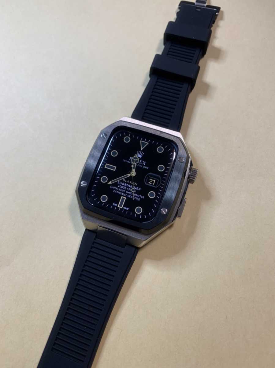 42mm 44mm 45mm 銀黒銀 apple watch メタル ラバーバンド カスタム