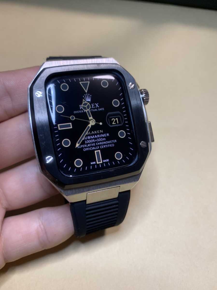9100円 想像を超えての 42mm 銀黒色 apple watch メタルバンド カスタム 金属