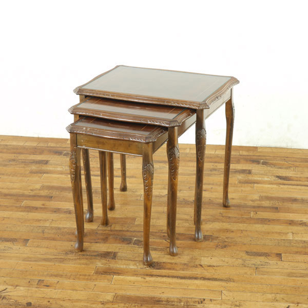 ガラストップネストテーブル　大・中・小　テーブル　3点セット　猫脚　サイドテーブル　イギリス　アンティークフレックス　57359