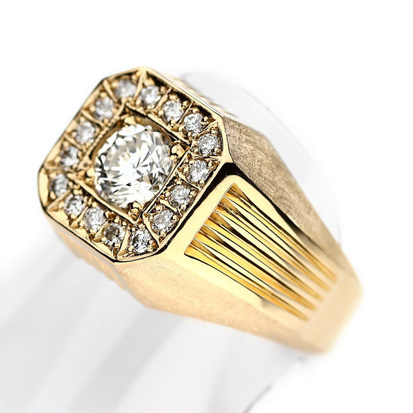  beautiful goods ring signet diamond 0.74/0.28ct Gold K18 yellow gold 15 number men's ring 