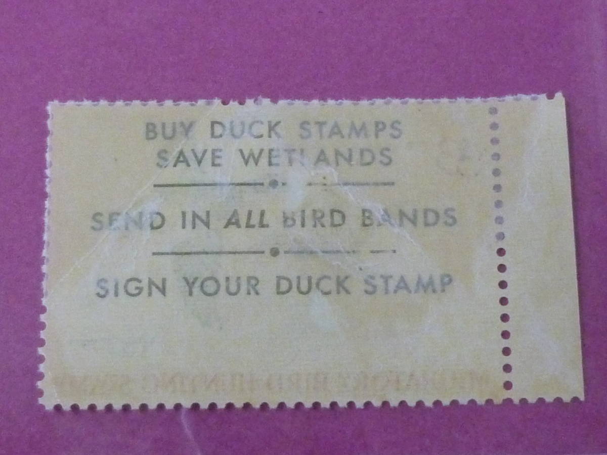 22SE　A　№D　アメリカ 狩猟切手　1969年　SC#RW36　$3　左辺耳紙付　未使用・裏面間紙付着有_画像2
