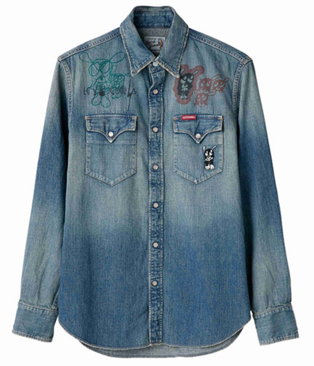  prompt decision new goods unused free shipping Hysteric Glamour × SKOLOCTskoroktoUSED processing Denim print long sleeve Denim shirt ( shelves )