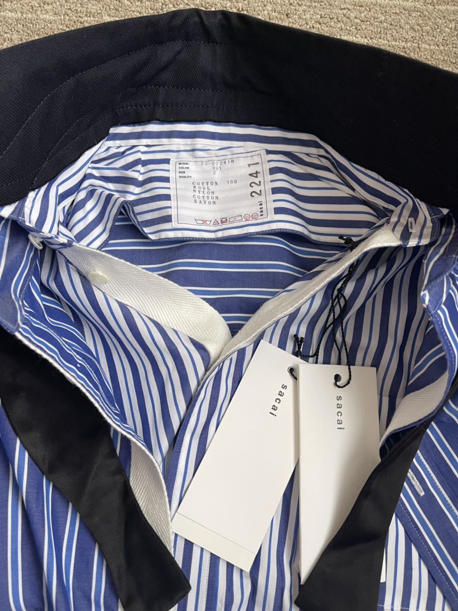 定価71500円 sacai 20SS Poplin Shirt Stripe ポプリンシャツ ストライプ レイヤード 再構築 サカイ 20-02241M サイズ2