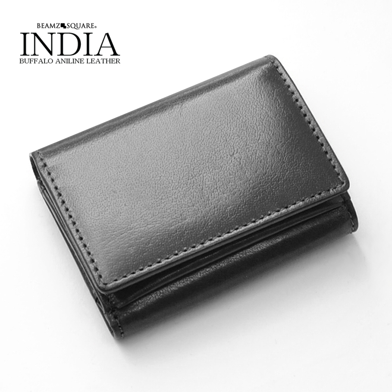 [ free shipping ]80502BK* India made high class a two wheels Buffalo leather compact wallet * high quality water cow leather use *chibi purse / three folding purse * brand 