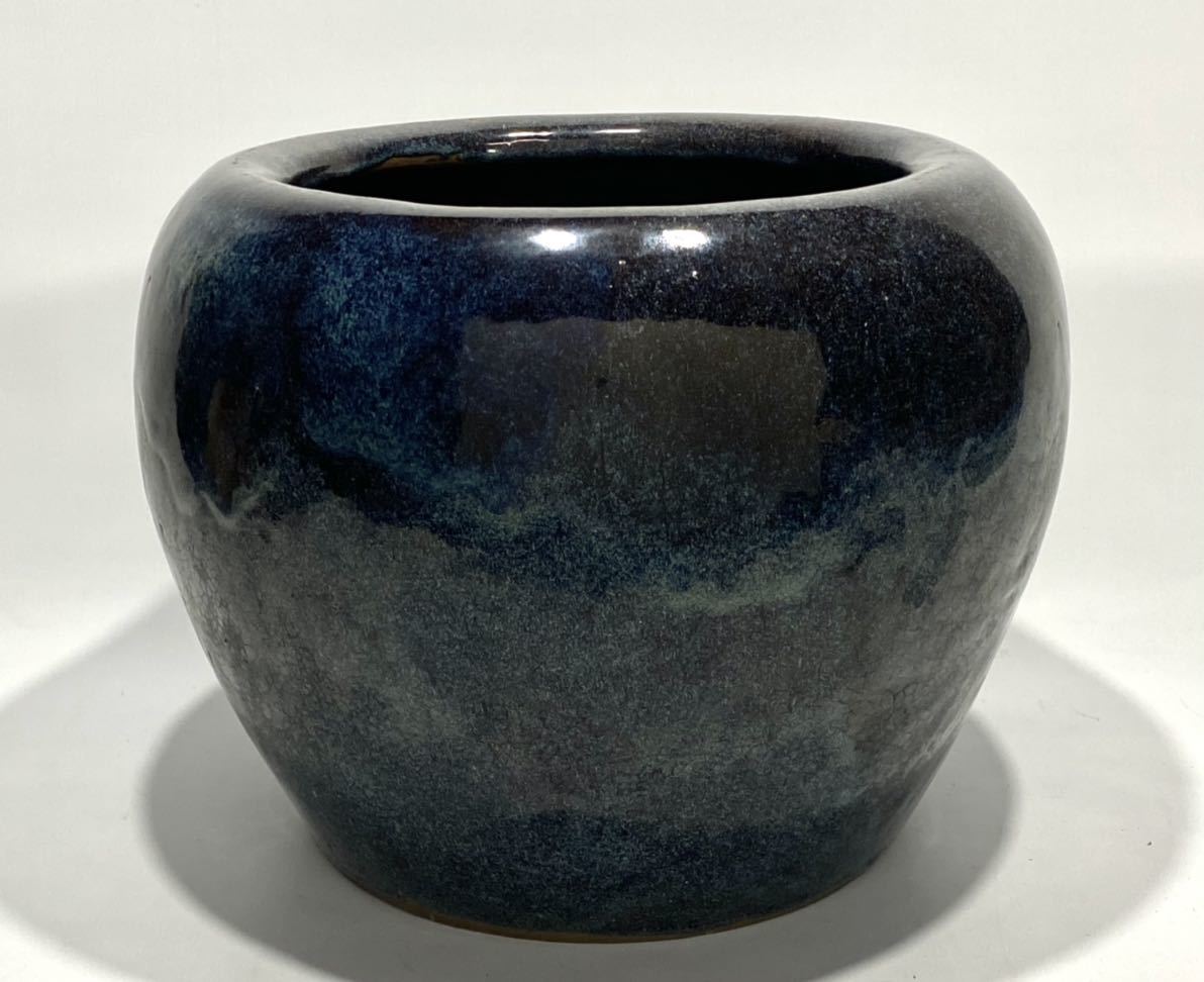唐物【葛明祥製】海鼠釉 瓶掛火鉢 特大直径46.5cm 中国美術 中国古玩