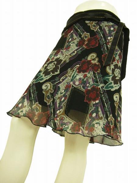  new same [ Morgan ] black × classical beautiful pattern! beautiful . chiffon skirt *38