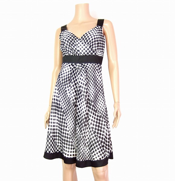 M美品*Le souk/ルスーク/黒/ブラック/ドット柄/サテン使い/シフォンワンピース/38/9
