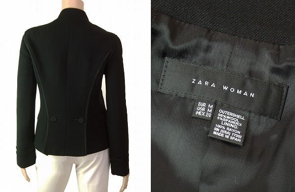 Ａ美品/ザラ ウーマン ZARA WOMAN ナポレオンジャケット コート 表記M(9号/38号相当) 黒/ブラック ウール 秋冬向け アウター レディース_画像3