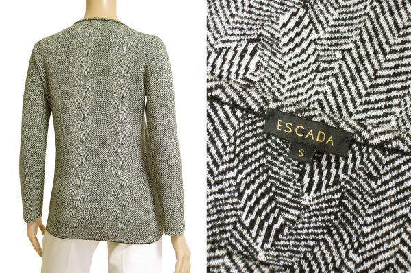 Ａ美品/エスカーダ ESCADA 素敵なウールニット 小さいサイズ 表記S(7号相当) 白 黒 ウール100％ お出掛け 秋冬向け トップス レディース_画像3