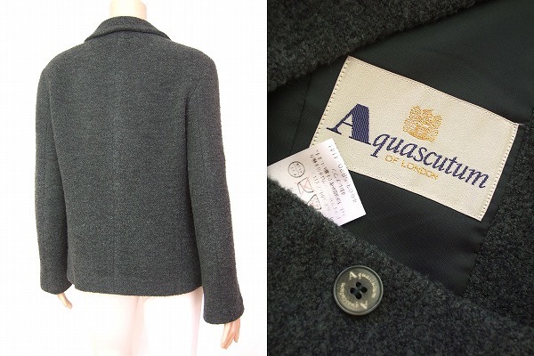 M美品*アクアスキュータム/Aquascutum*深緑*ふっくら&軽やか*ウールジャケット*大きいサイズ13_画像3