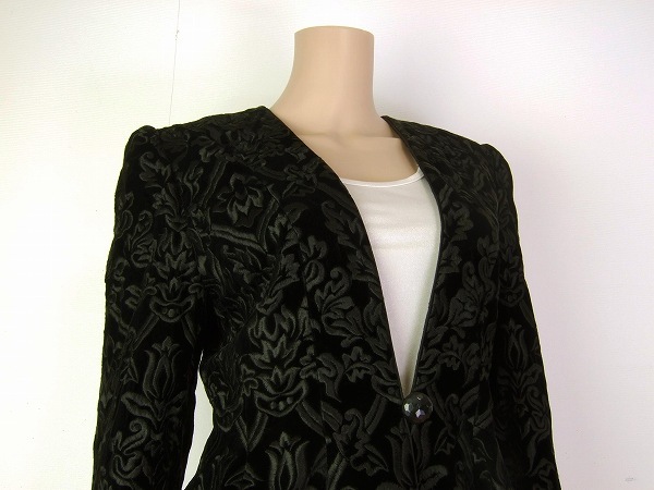 A beautiful goods / lunch .tiLANCETTI velour formal jacket large size inscription 42 number (13 number /LL corresponding ) black / black beautiful pattern embroidery outer autumn winter 