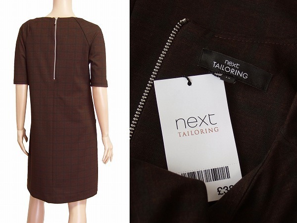 Ａ新品/next TAILORING 大人な美形ワンピース 表記40号(11号/Lサイズ相当) 赤 黒 チェック柄 お出掛け お食事会 春夏向け レディース_画像3