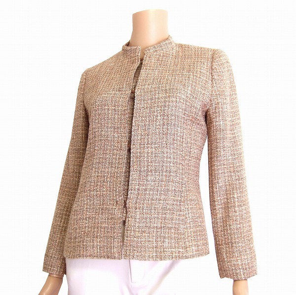 M美品*Leilian/レリアン/茶/ブラウン/絹シルク混/ツイード/上品ノー