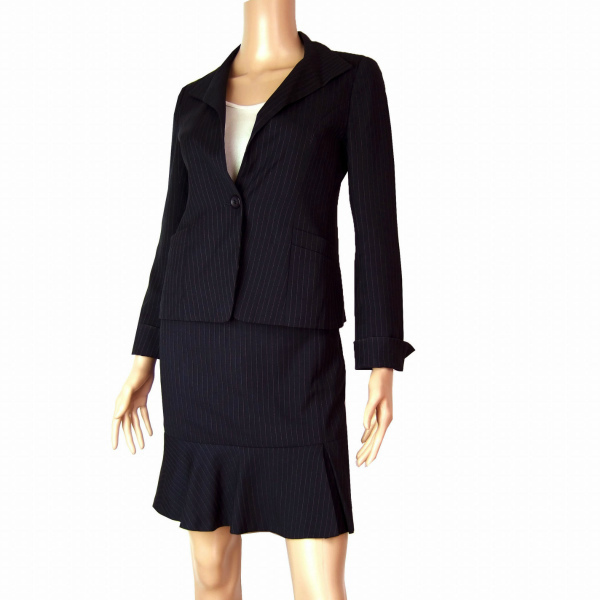 M beautiful goods / Indivi INDIVI skirt suit jacket 38 number / skirt 40 number (9 number /11 number corresponding ) navy blue / navy pinstripe spring autumn oriented lady's 