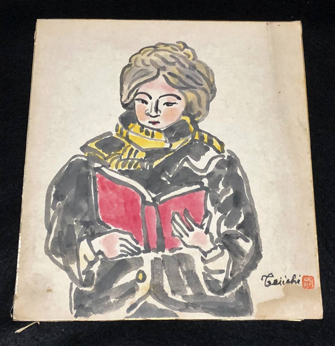 池上丁一 直筆色紙 人物画/福岡県出身 二科会会員 坂本繁二郎に 池上丁一 直筆色紙 人物画/福岡県出身 二科会会員 坂本繁二郎に