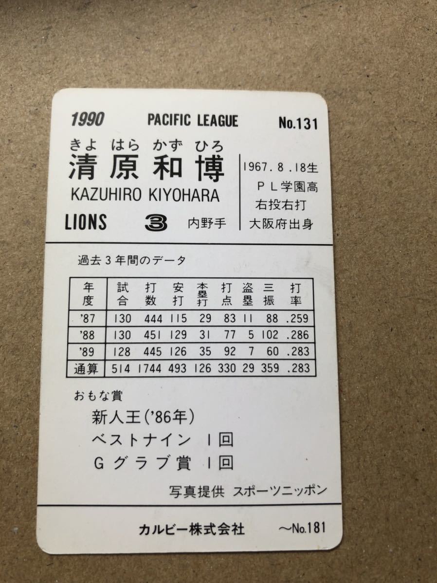 1990年 カルビー野球カード NO131 清原和博 の画像2