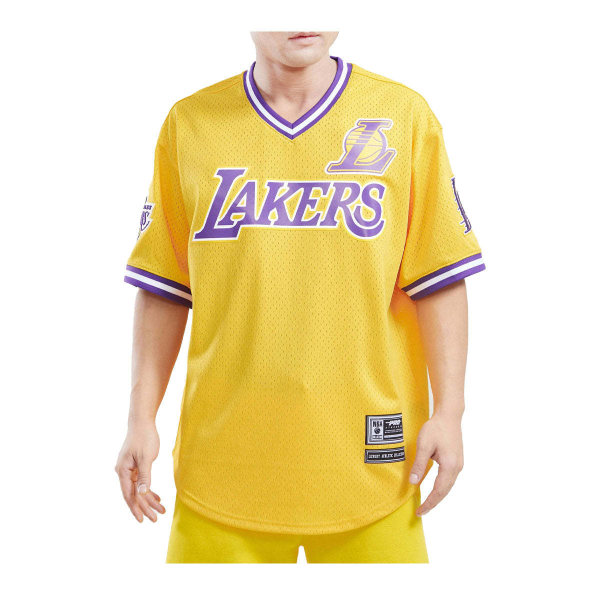 BF85)PRO STANDARD Los Angeles Lakers VネックジャージTシャツ/黄色/L/ロサンゼルス・レイカーズ/HIPHOP_画像1