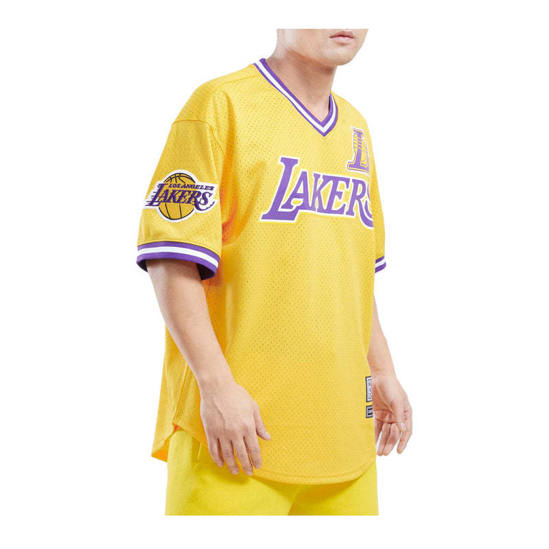 BF85)PRO STANDARD Los Angeles Lakers VネックジャージTシャツ/黄色/L/ロサンゼルス・レイカーズ/HIPHOP_画像2