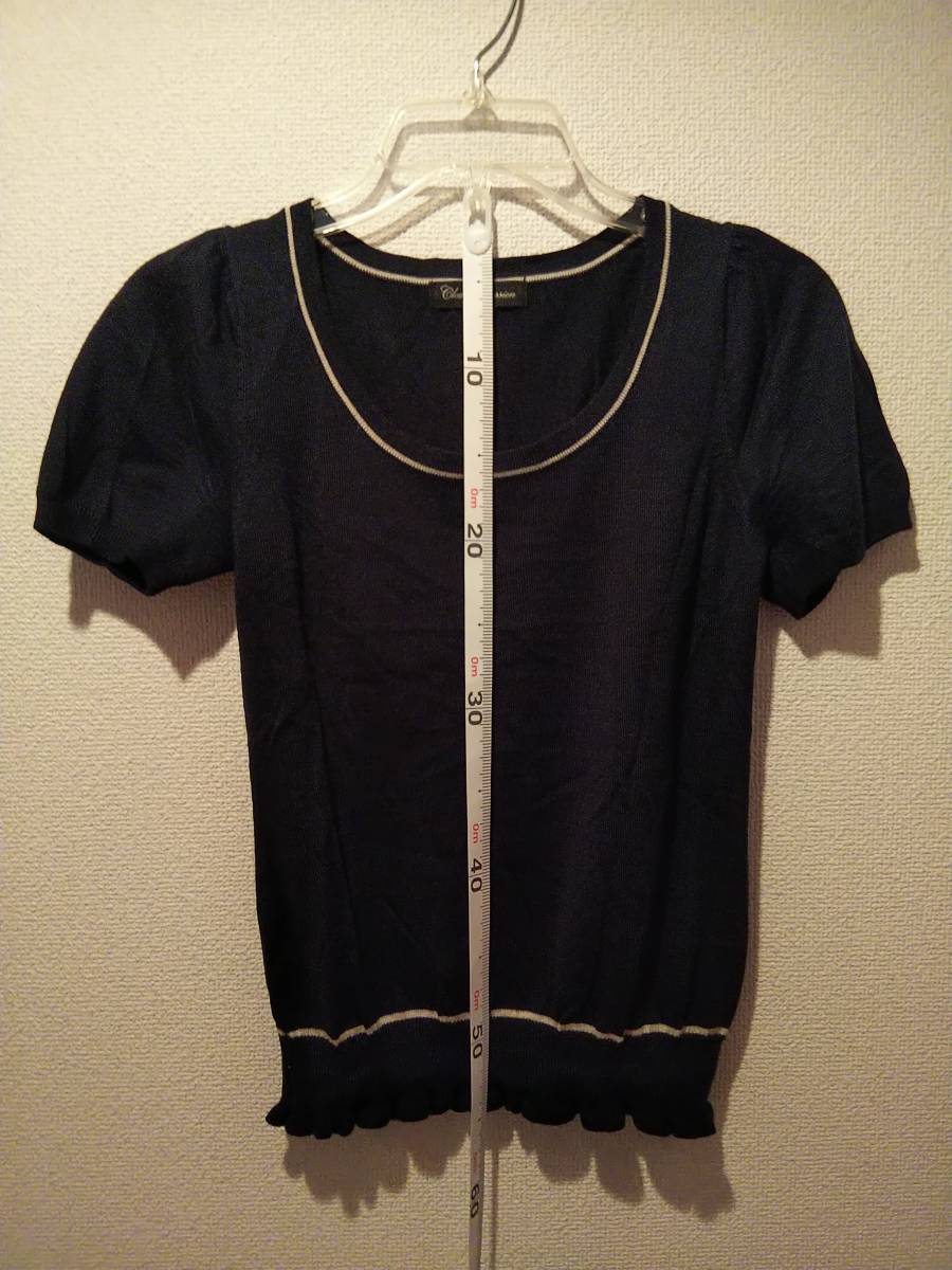 *CLEAR IMPRESSION clear Impression * short sleeves knitted tops * navy blue navy *2 M* wool . frill button [ old clothes /USED]