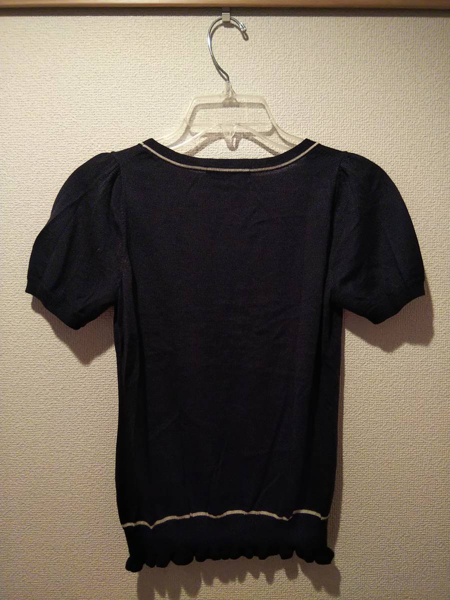 *CLEAR IMPRESSION clear Impression * short sleeves knitted tops * navy blue navy *2 M* wool . frill button [ old clothes /USED]