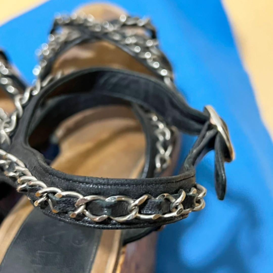 CHANEL シャネル ウェッジソール チェーンサンダル ココマーク コルク