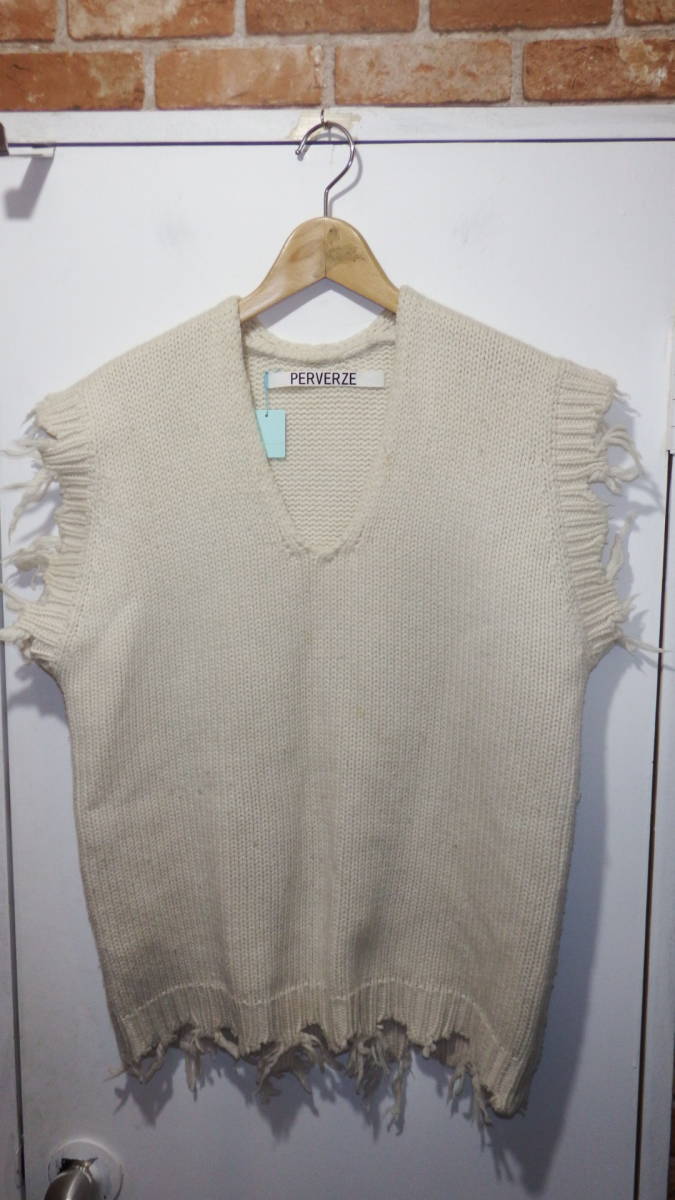 PERVERZE パーバーズ Crash Knit ニットベスト 厚手 sizeFREE white