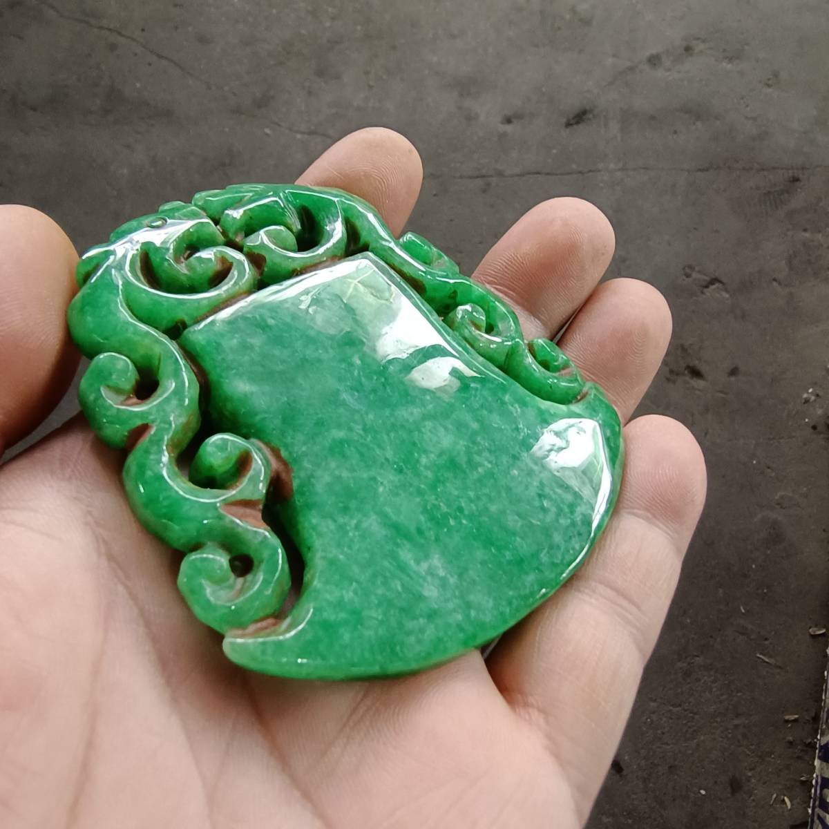 典藏*翡翠細密彫*府上有龍】置物 賞物 中国古美術 極美品-