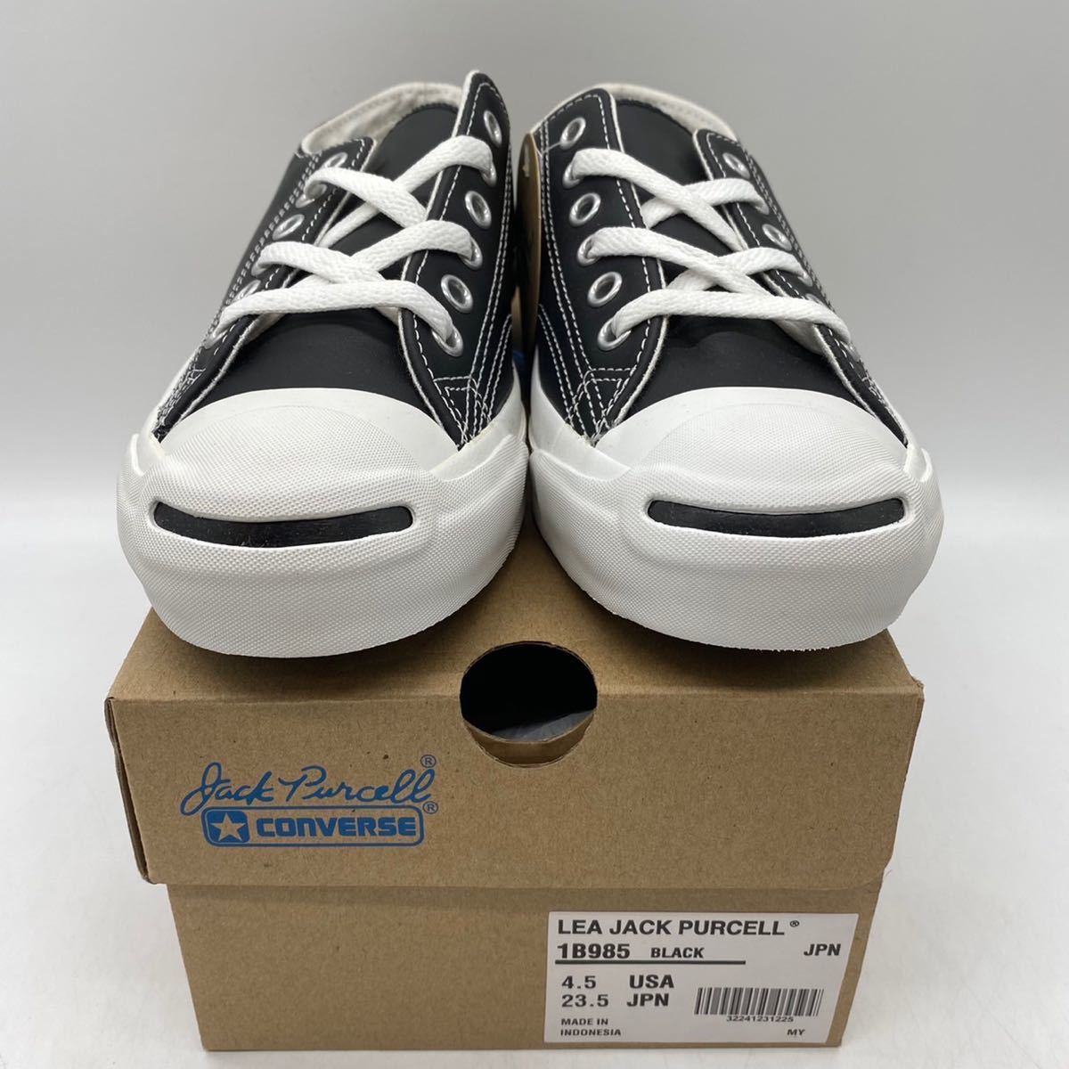 【23.5cm】新品 CONVERSE LEA JACK PURCELL BLACK コンバース LEA ジャック パーセル レザー ブラック インドネシア製 (1B985) 3064_画像2