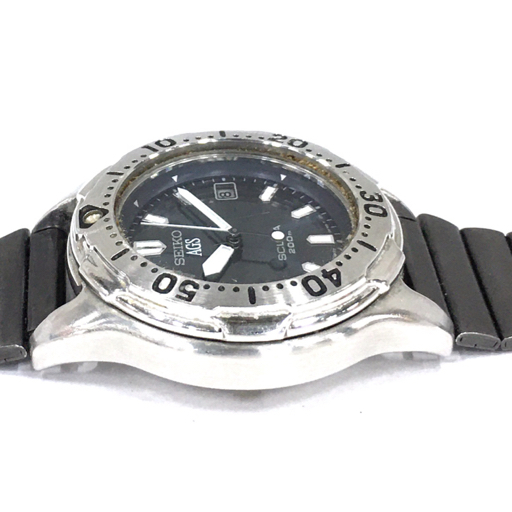セイコー 腕時計 3M22‐0D20 SCUBA 200m ラウンド デイト 紺文字盤 AGS メンズ 社外ベルト 稼働 SEIKO QT053-278_画像4