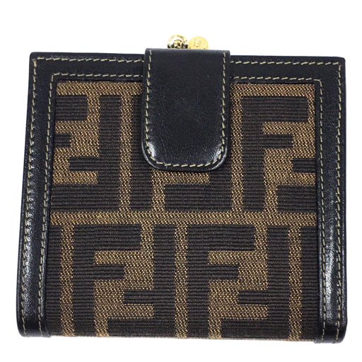 新品同様 フェンディ ズッカ柄 2つ折り財布 キャンバス×レザー がま口 ブラウン 保存箱付き FENDI_画像1