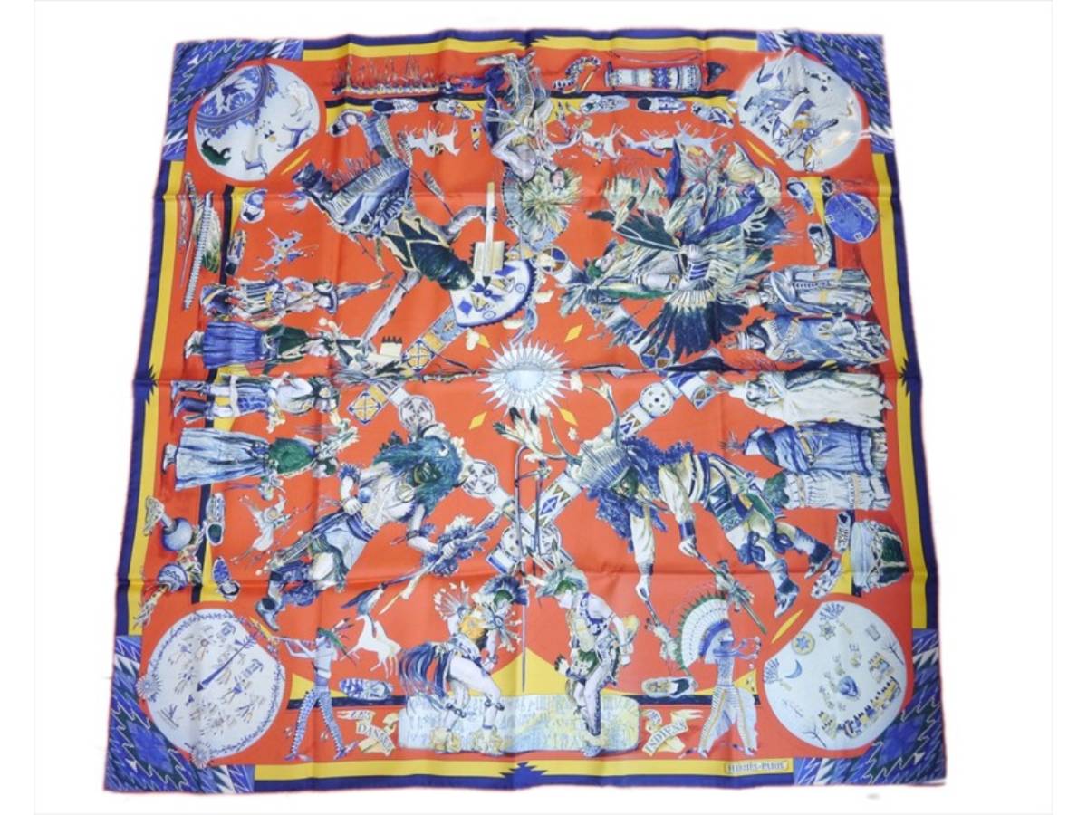 未使用保管品 希少 エルメス スカーフ カレ 90 オレンジ LES DANSES
