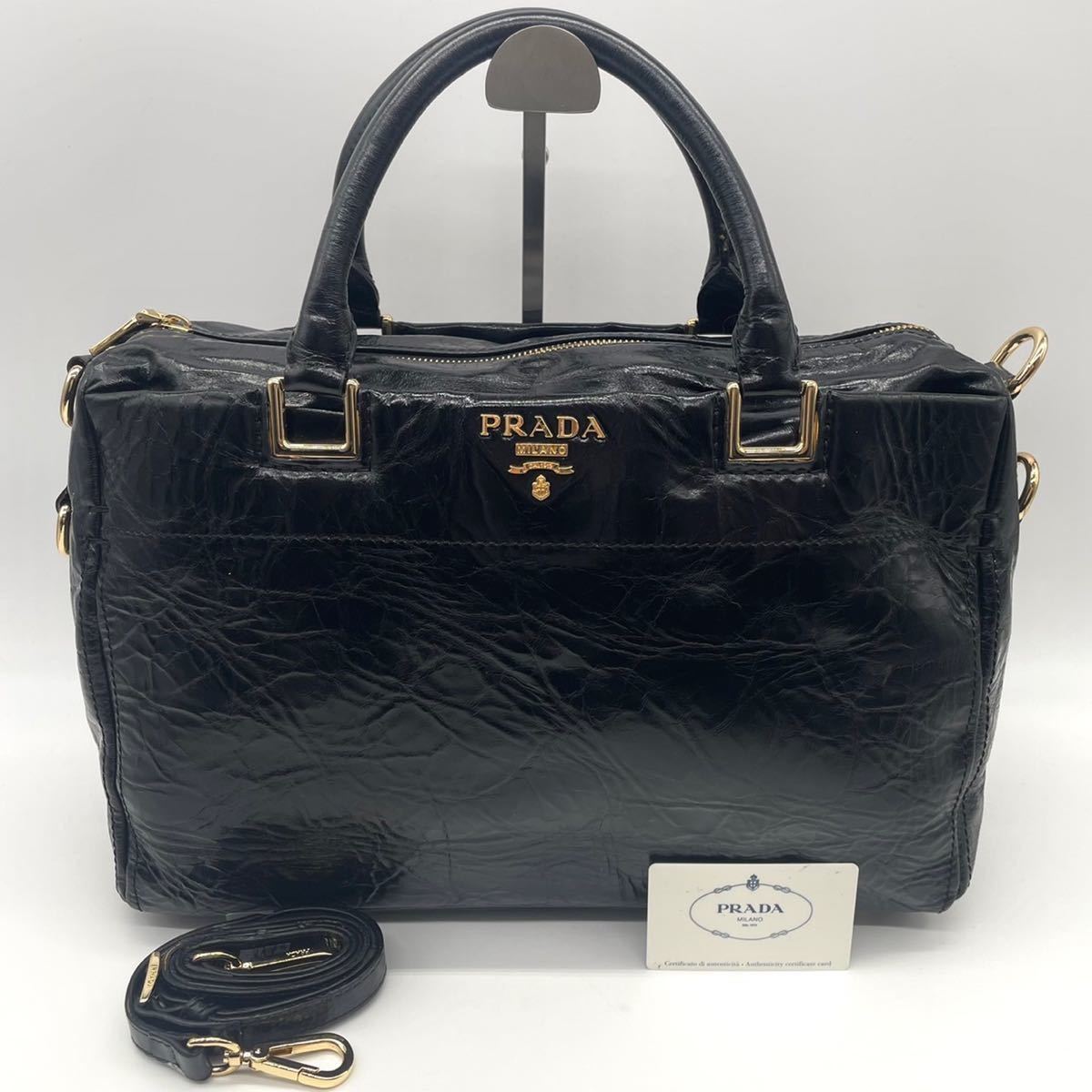 1円《未使用級》PRADA プラダ オールレザー 2way ショルダーバッグ ミニボストン ハンド 裏地リナイロン ブラック 黒 レディース 正規品 上質仕様 【未使用】PRADA プラダ 2wayミニボストンバッグ ブラック ショルダーバッグ