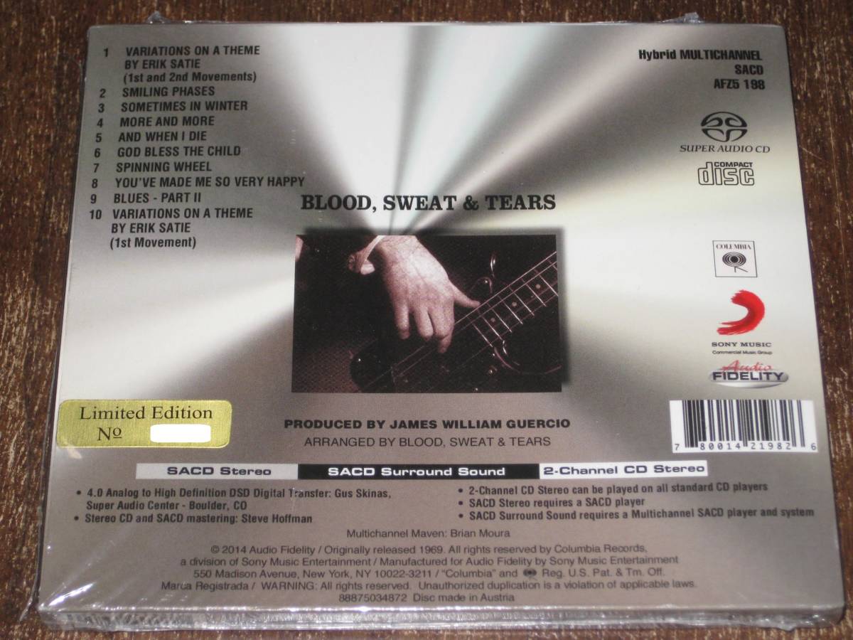 BLOOD, SWEAT & TEARS ブラッド・スウェット & ティアーズ S/T 2014年発売 Audio Fidelity社 Hybrid SACD 輸入盤_画像2