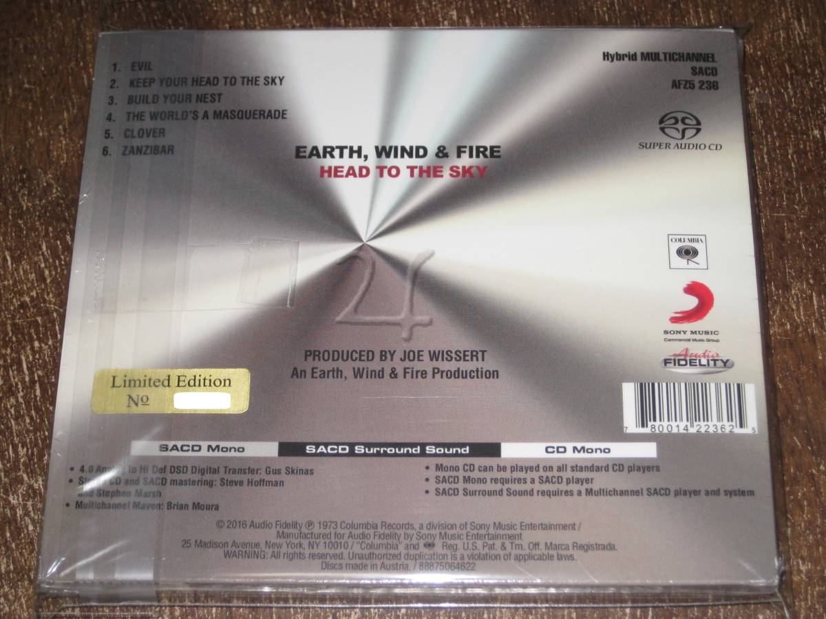 EARTH, WIND & FIRE アース・ウィンド & ファイアー / HEAD TO THE SKY 2016年発売 Audio Fidelity社 Hybrid SACD 輸入盤_画像2