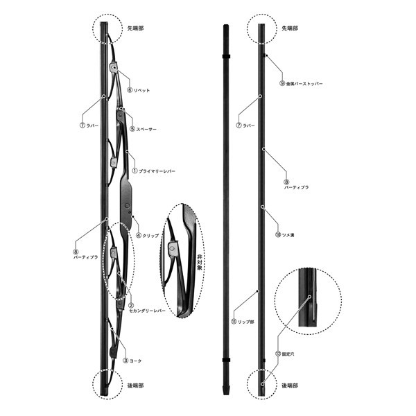 ワイパー替えゴム 600mm 10本 MOS2 PR/グラファイト 品質保証ISO/TS16949 ワイパーラバー ワイパーゴム交換_画像2