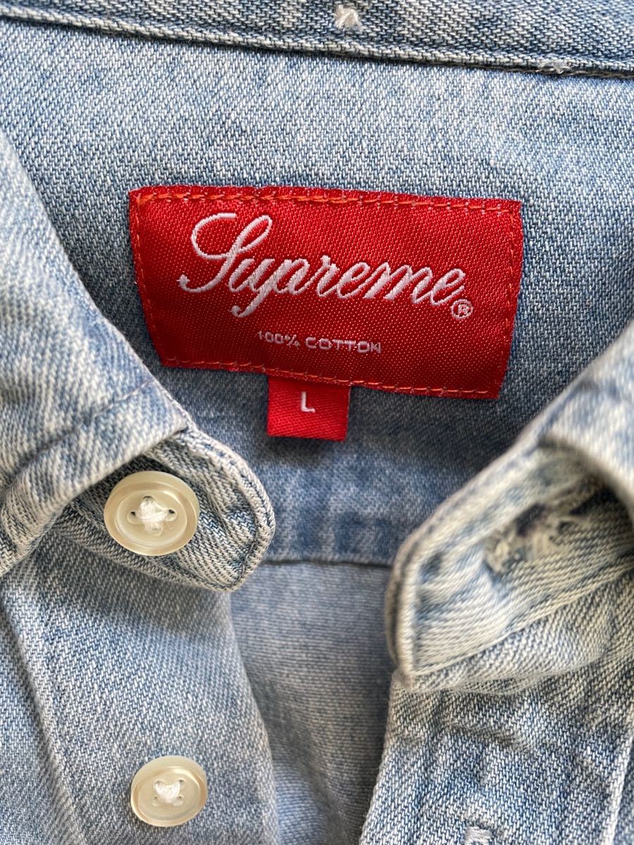 評価 SUPREME 21AW アップリケデニムシャツ 長袖 M ブルー asakusa.sub.jp